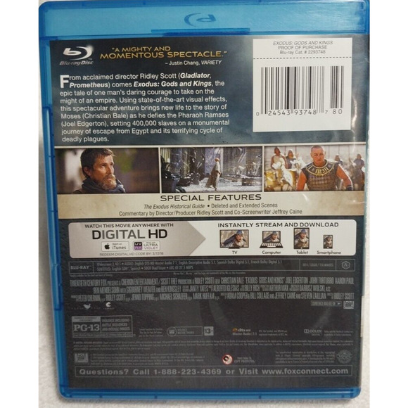 Exodus: Gods & Kings - Blu-ray - 2014 Christian Bale - Picture 2 of 3